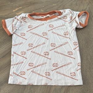 kate quinn White Tee with Rust Baseball Print and Trim